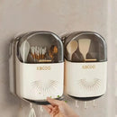Caja para palillos de pared con tapa abatible, organizador de cubiertos premium con soporte para cucharas, sin necesidad de perforar, fácil limpieza, 1 ud.