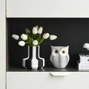 Florero rayas blanco y negro | Moderno jarrón de piso creativo