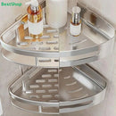 Estante esquinero de acero inoxidable 2 niveles | Organizador adhesivo para baño