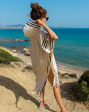 Women Hooded Beach Pool Spa Sauna Poncho, Changing Towel - Stripe Yellow, with Recycled Gift Box-1