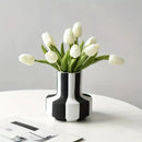 Florero rayas blanco y negro | Moderno jarrón de piso creativo