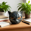 Estatua Gato Negro Halloween en Resina Textura Piedra – Adorno Estantería Hogar