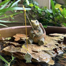 Tortuga con caña de pescar | Estatua de resina linda para jardín