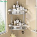 Estante esquinero de acero inoxidable 2 niveles | Organizador adhesivo para baño