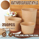 250x Biodegradable Kraft Paper Soup Bucket with Lid Takeaway Tubs Cups